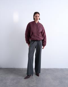 Oversized nylon bomber jacket in burgundy