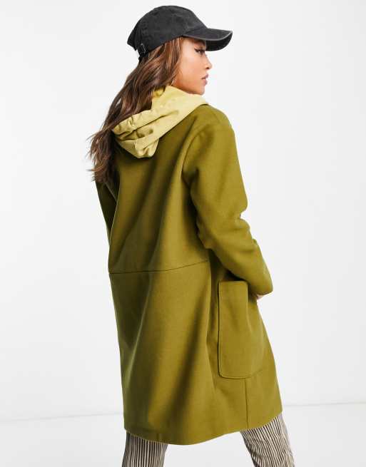 Topshop - Oversized og formel frakke i olivengrøn, 2 af 4