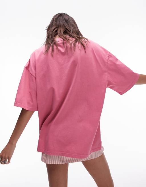 Topshop - Oversized og lyserød T-shirt med grafisk Amalfi-kunstprint, 2 af 5