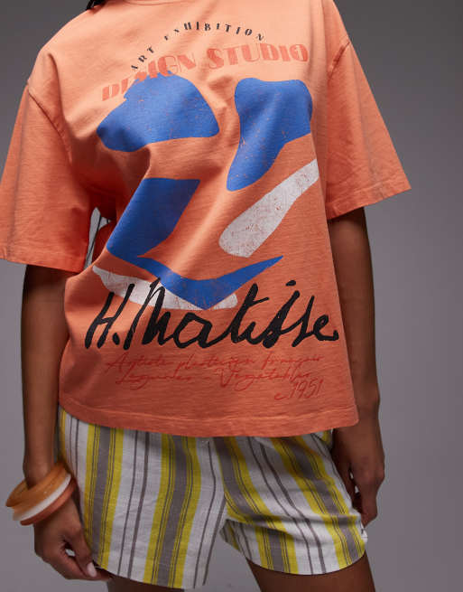 Topshop - Oversized og orange T-shirt med grafisk Matisse-print, 3 af 4