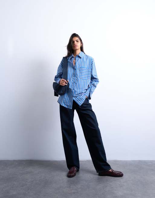 Topshop - Oversized overhemd in blauwe en ivoorwitte strepen, 2 van 4