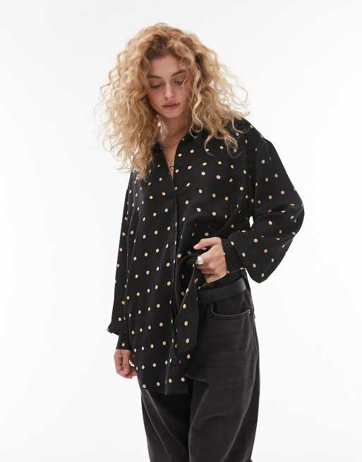Topshop - Oversized overhemd met stippen in zwart-wit