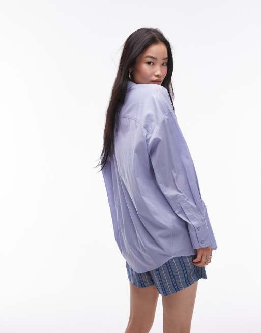 Topshop - Oversized overhemd van katoenen voile in korenbloemblauw, 3 van 4
