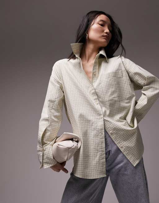 Topshop - Oversized oxford overhemd in geel met mini ruit