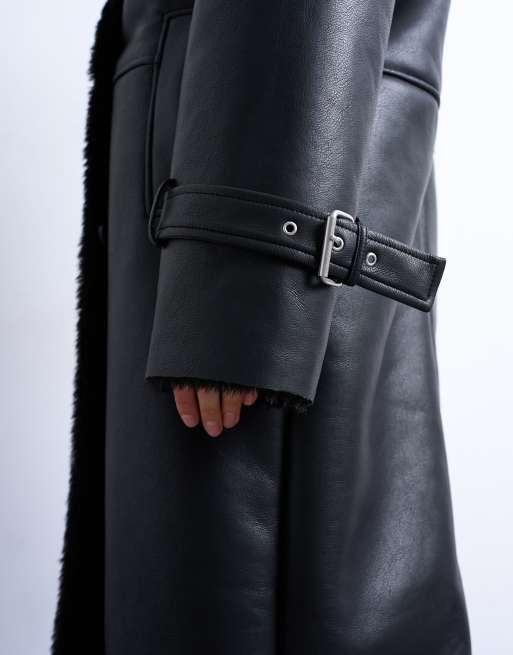 Topshop - Oversized pilotenjas met lange pasvorm en borg in zwart, 3 van 4