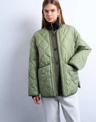 Topshop Oversized Placket Two Tone Liner Jacket In Green