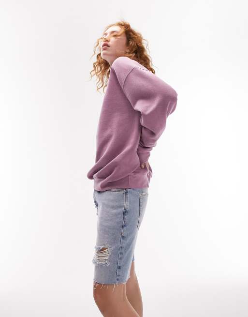 Topshop oversized plain vintage wash sweat in purple