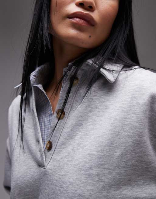 Topshop oversized polo sweatshirt in grey, 3 of 4