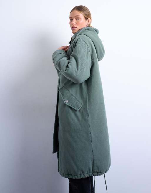 Topshop - Oversized premium parka met capuchon van imitatiebont in kaki, 3 van 4