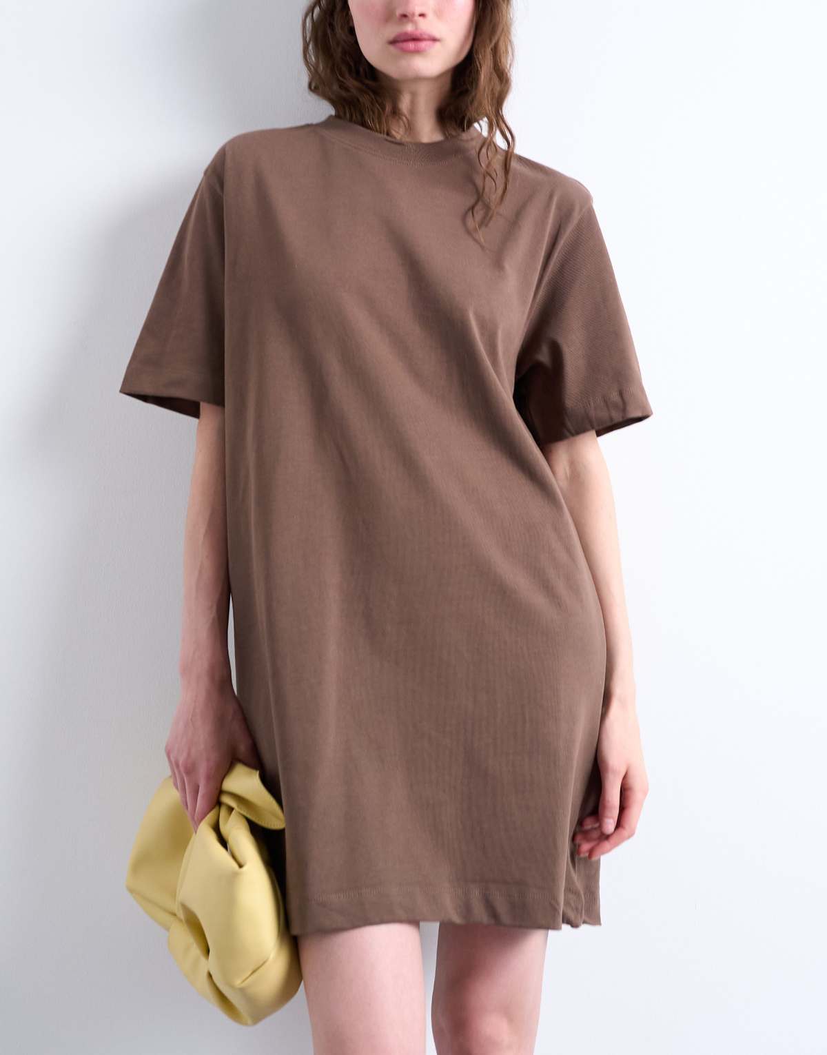 Topshop oversized premium short sleeve t-shirt dress in chocolate brown