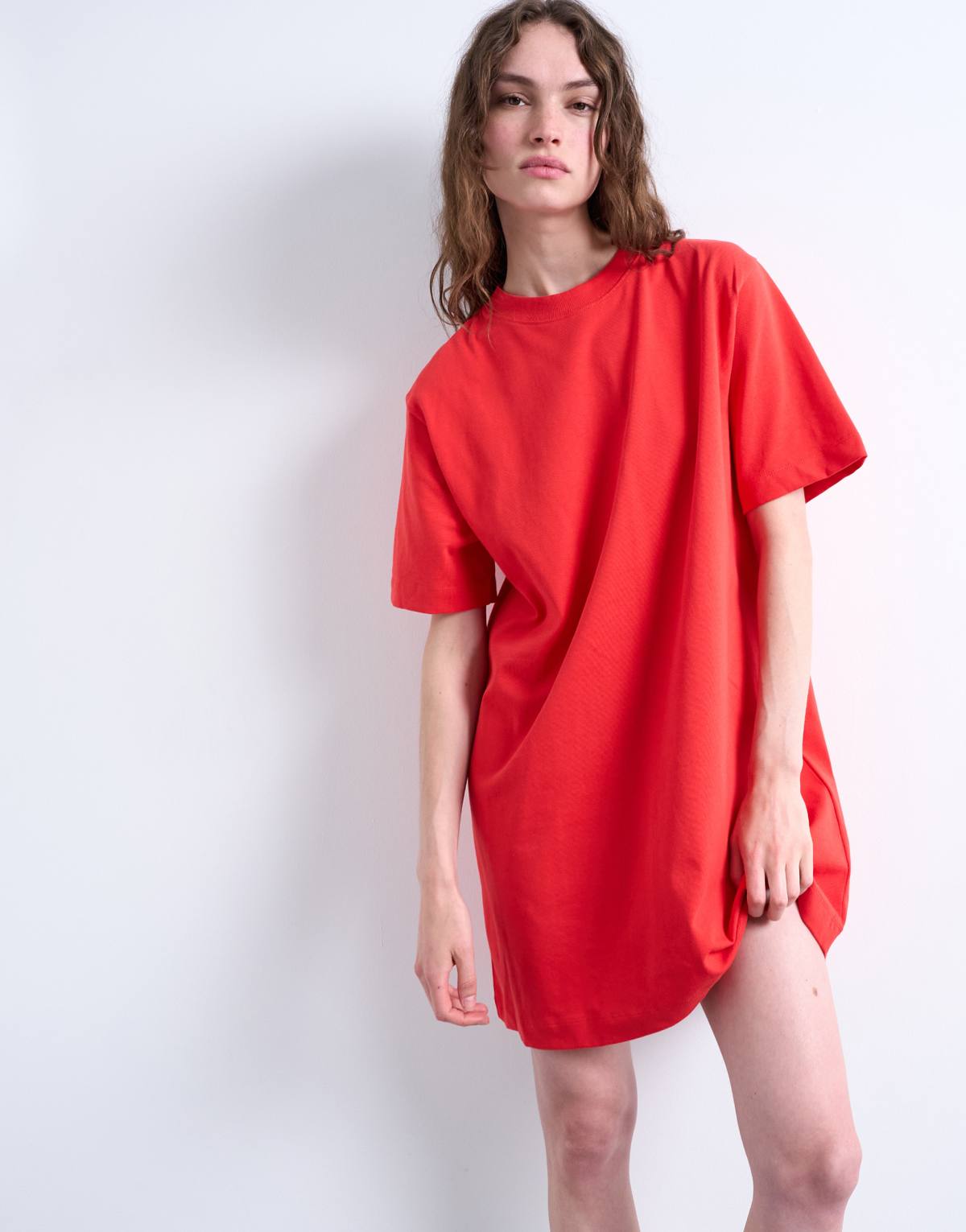 Topshop oversized premium short sleeve t-shirt dress in red
