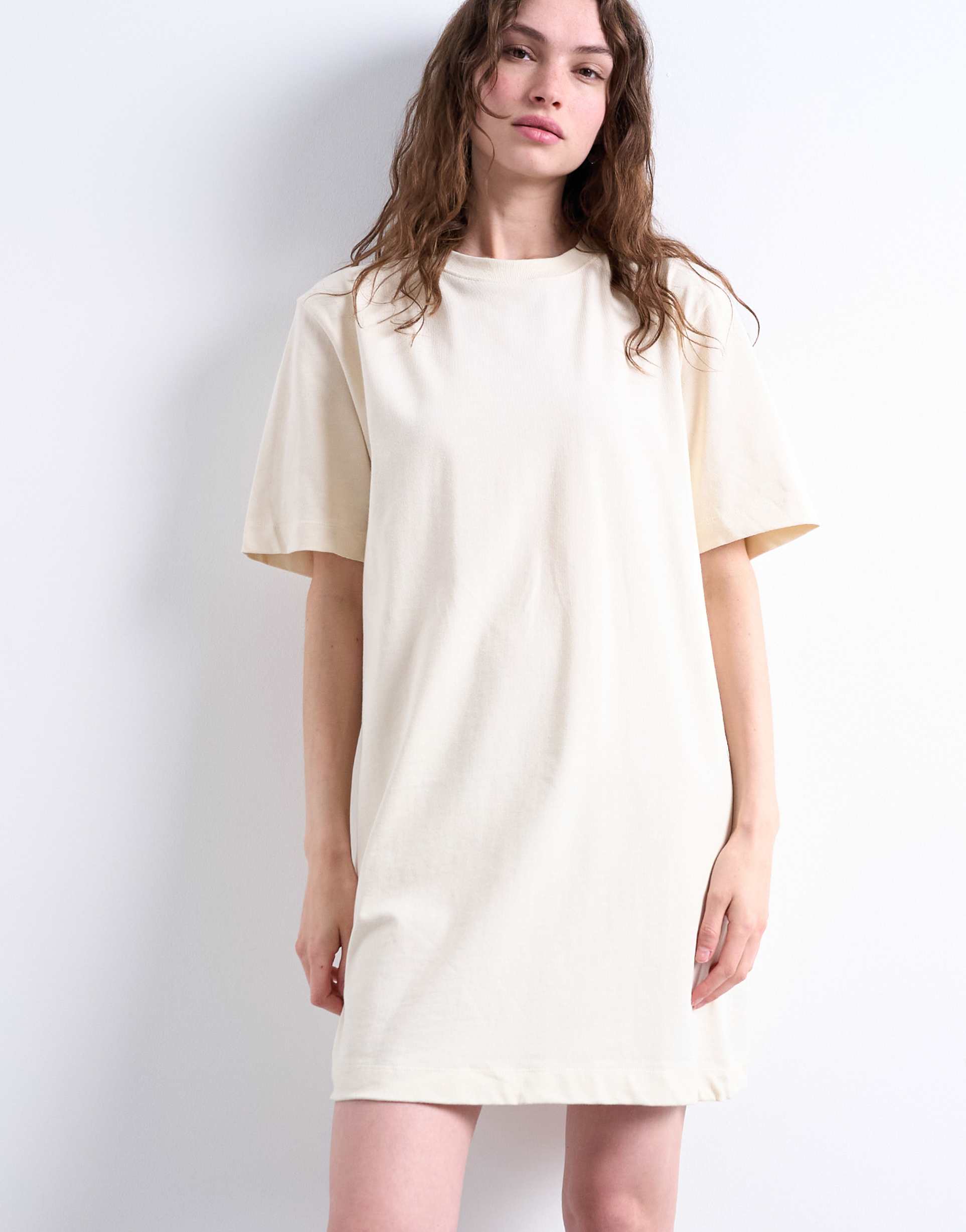 topshop oversized premium short sleeve t-shirt dress in stone