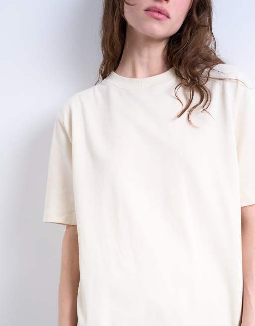 Topshop - Oversized premium T-shirtjurk met korte mouwen in stone, 2 van 4