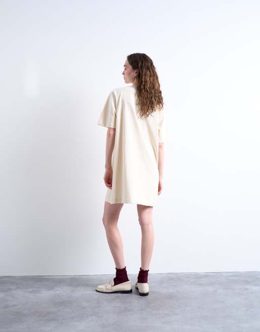 Topshop - Oversized premium T-shirtjurk met korte mouwen in stone, 4 van 4