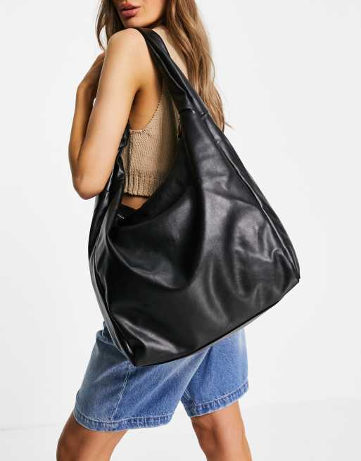 Black Leather-Look Large Tote Bag