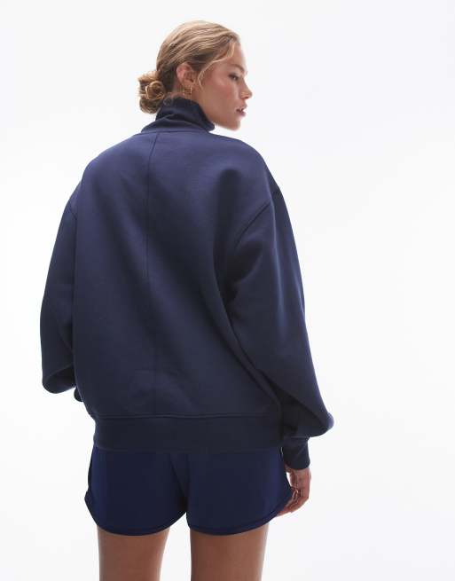 Topshop oversized quarter zip sweatshirt in navy