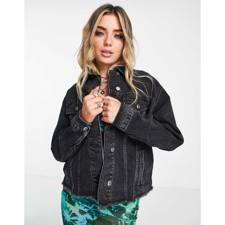Black denim cheap jacket womens topshop