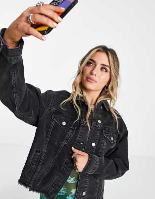 topshop oversized denim jacket black