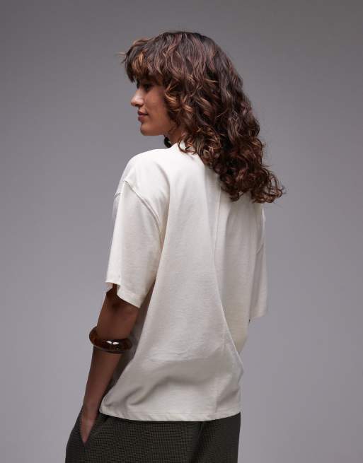 Topshop - Oversized recht T-shirt met korte mouwen in stone, 2 van 4