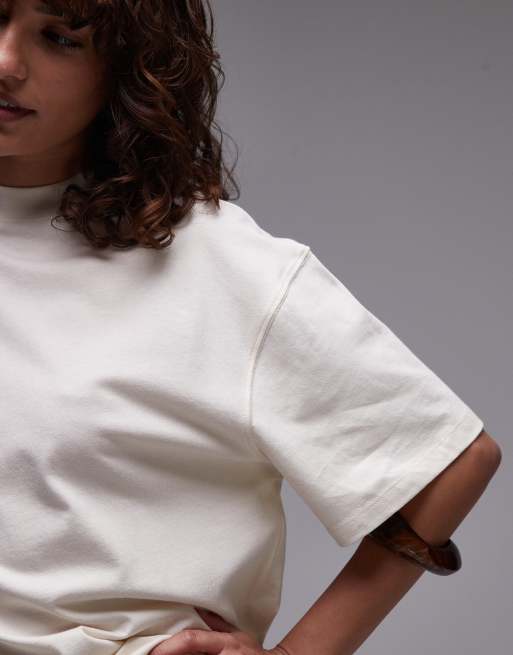 Topshop - Oversized recht T-shirt met korte mouwen in stone, 4 van 4