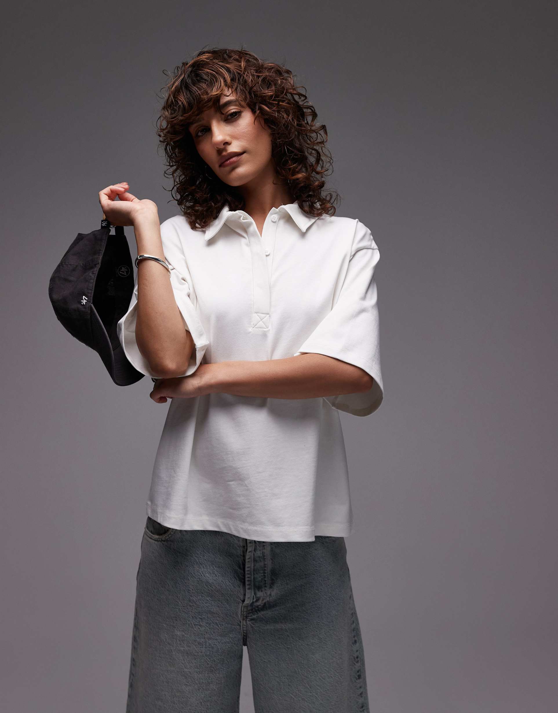 topshop oversized rugby top in ecru