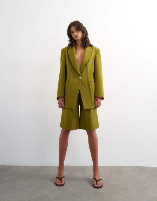 Topshop - Oversized ruimvallende blazer met panelen in olijfgroen, deel van co-ord set, 2 van 4