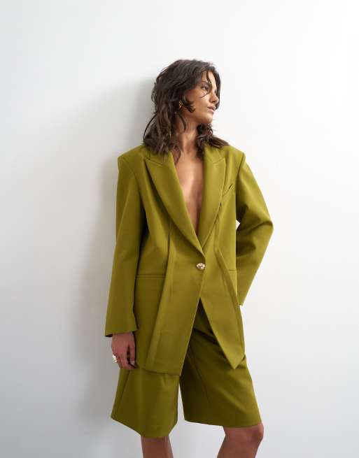 Topshop - Oversized ruimvallende blazer met panelen in olijfgroen, deel van co-ord set, 3 van 4
