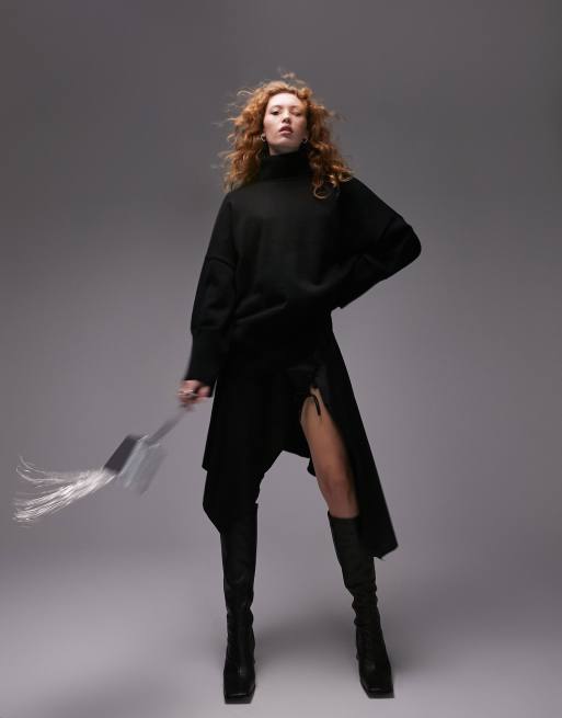 Topshop - Oversized rullekravebluse i sort strik