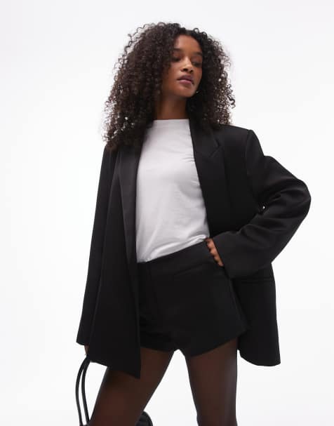 Topshop - Oversized satijnen blazer in zwart - view 1