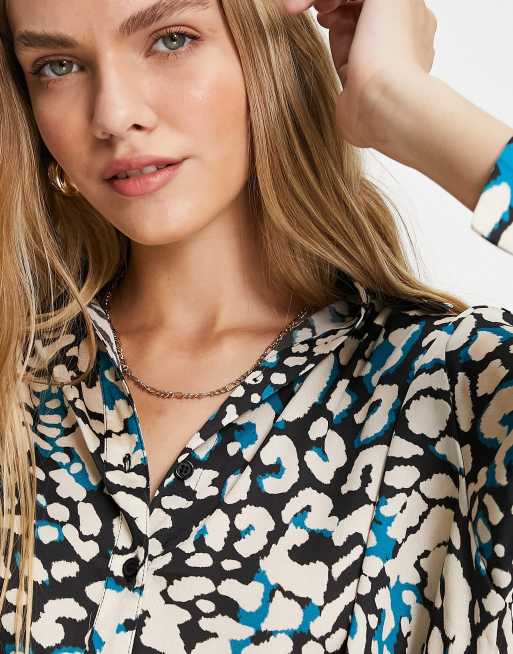 Topshop oversized satin animal shirt in green, 3 of 4