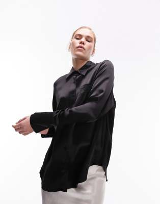 oversized black satin shirt