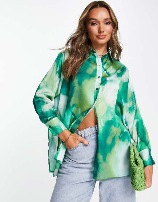 Topshop oversized satin watercolour print shirt in multi | ASOS