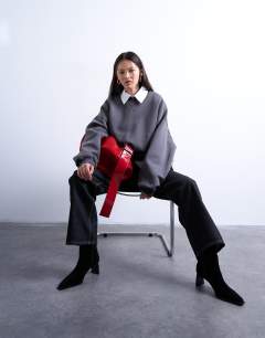 Oversized scuba-style fabric cinch waist sweat in grey