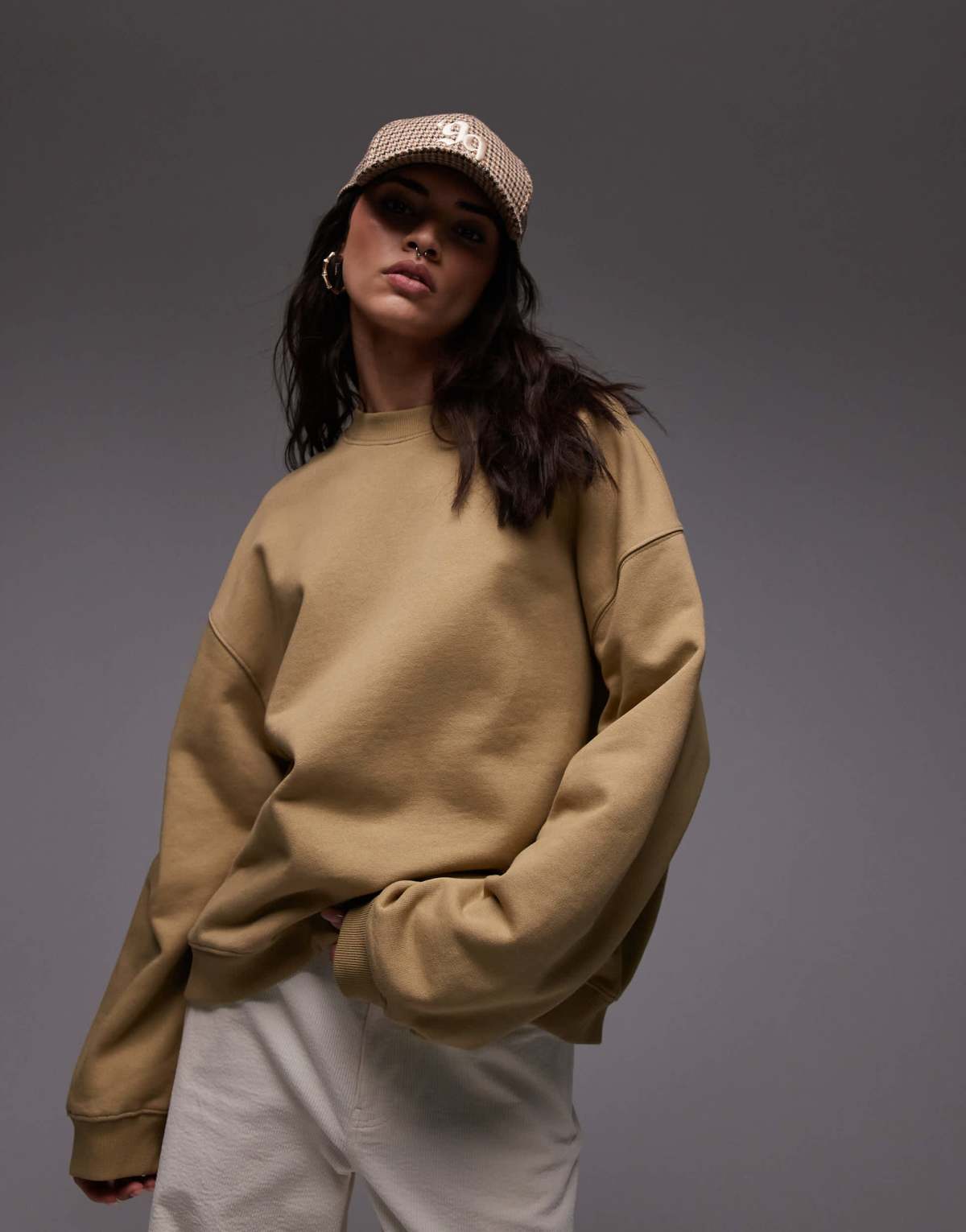 Topshop oversized seamed sweatshirt in beige