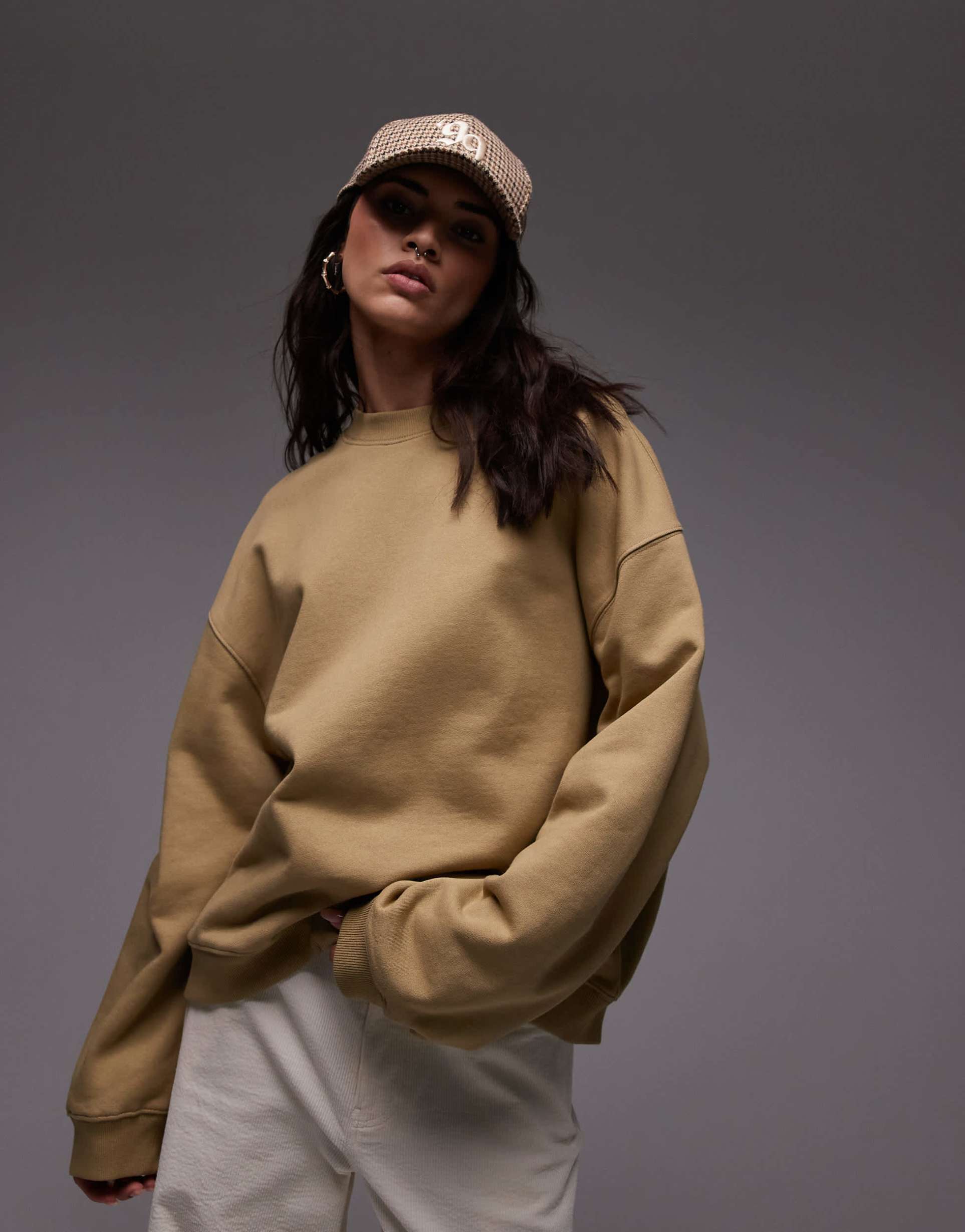 topshop oversized seamed sweatshirt in beige