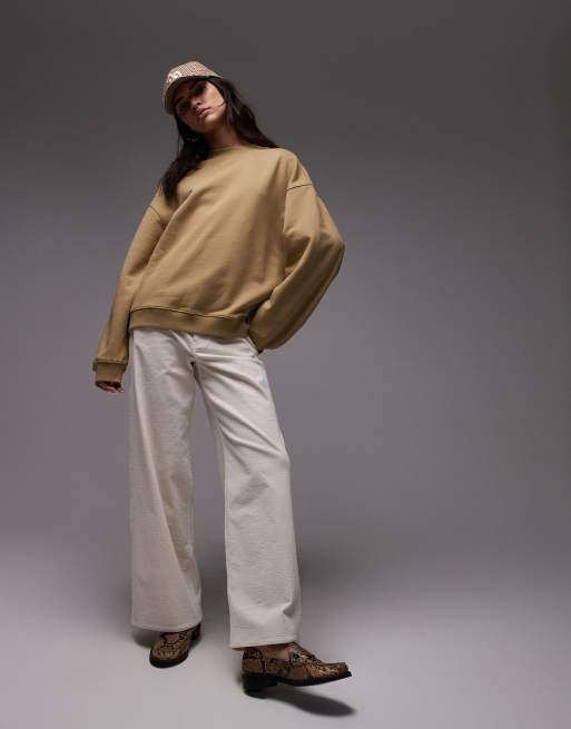 Topshop oversized seamed sweatshirt in beige, 4 of 4