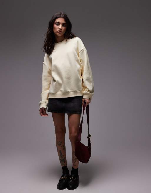 Topshop oversized seamed sweatshirt in buttermilk yellow