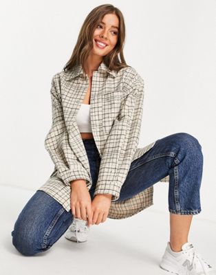 Topshop oversized shacket in monochrome check