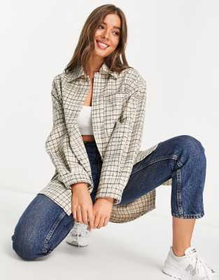 Topshop oversized shacket in monochrome check - ASOS Price Checker