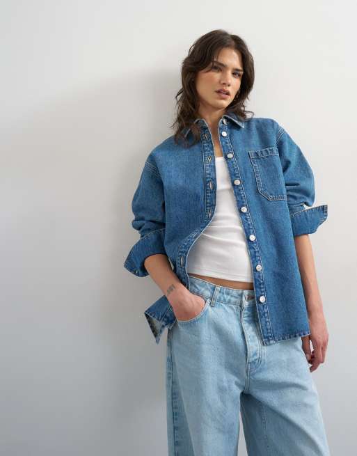 Topshop oversized shacket with panel insert in rich blue, 2 of 4