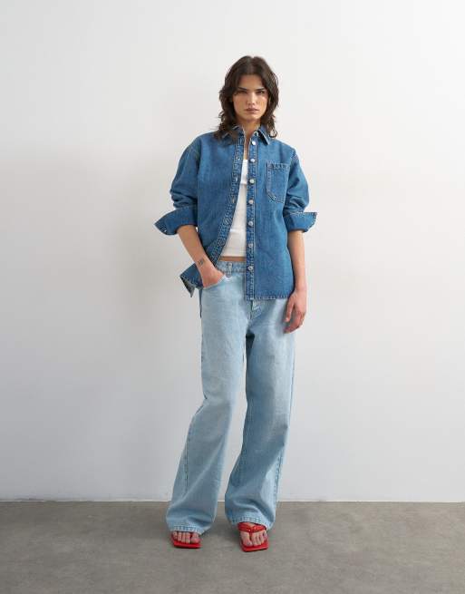 Topshop oversized shacket with panel insert in rich blue, 3 of 4