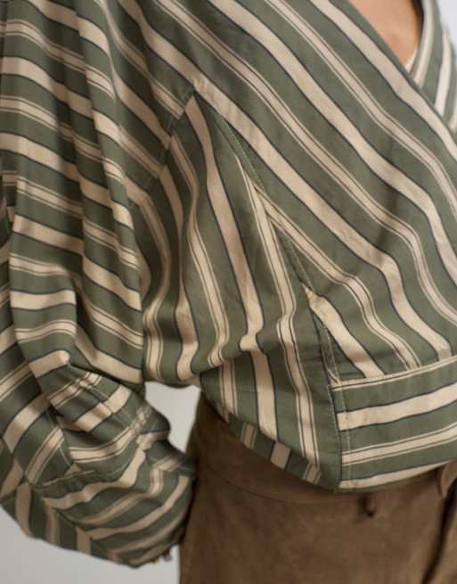 Topshop oversized shawl neckline wrap top in green stripe, 3 of 4