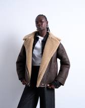 Topshop oversized shearling aviator in chocolate