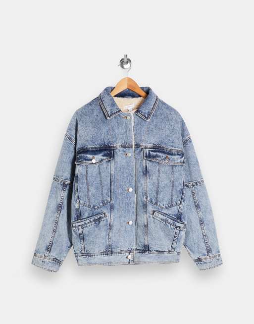 ASOS DESIGN faux fur lined oversized denim jacket in blue wash