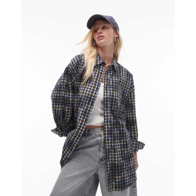 トップス everyone oversized B/D check shirt sizeM Topshop oversized shirt in blue check | ASOS