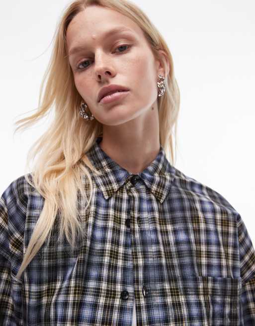 Topshop oversized shirt in blue check