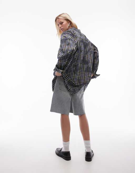 Topshop oversized shirt in blue check
