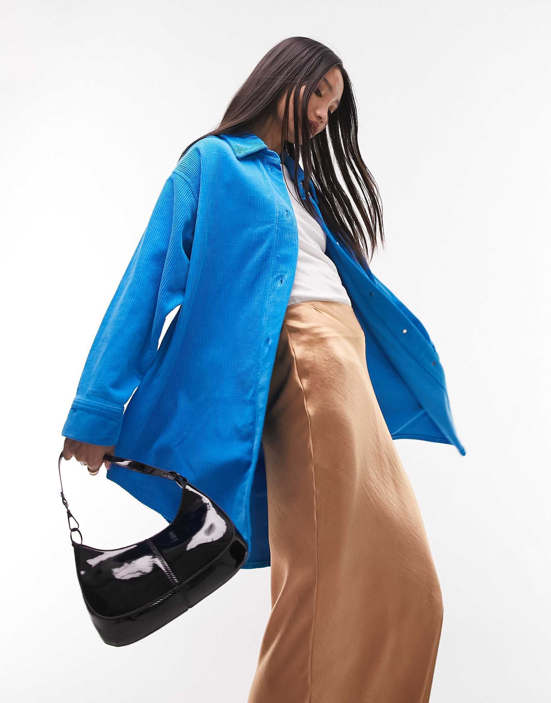 Topshop oversized shirt in blue cord view 2