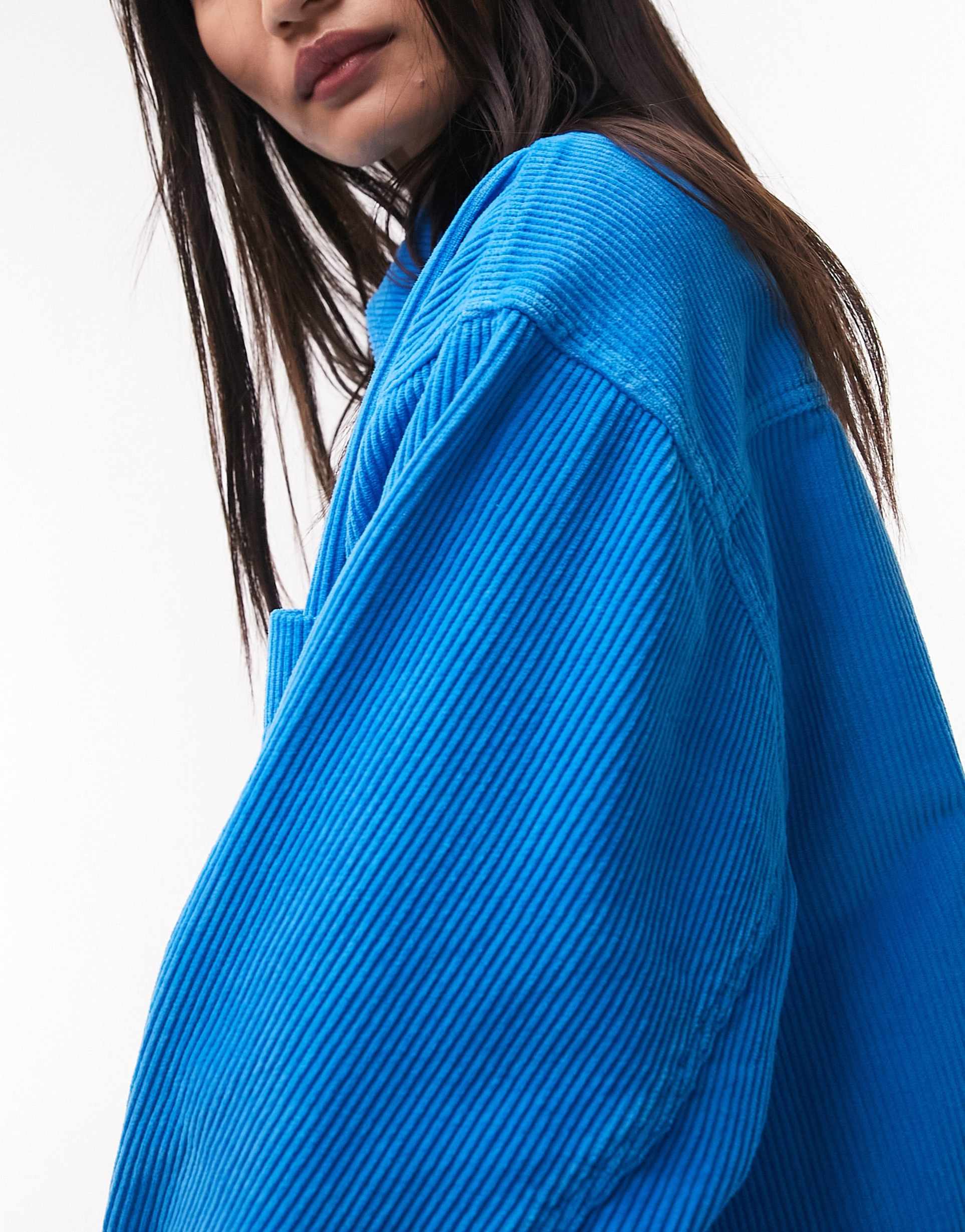 Topshop oversized shirt in blue cord view 4