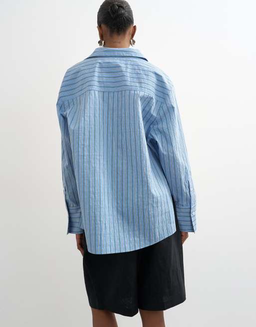 Topshop oversized shirt in blue stripe, 3 of 4